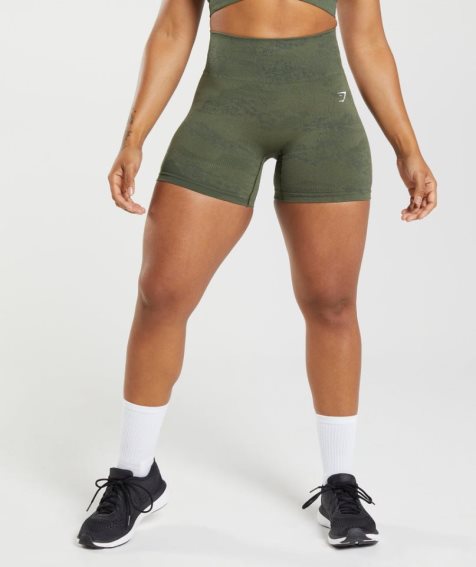 Women's Gymshark Adapt Camo Seamless Shorts Olive | NZ 3DUGLP